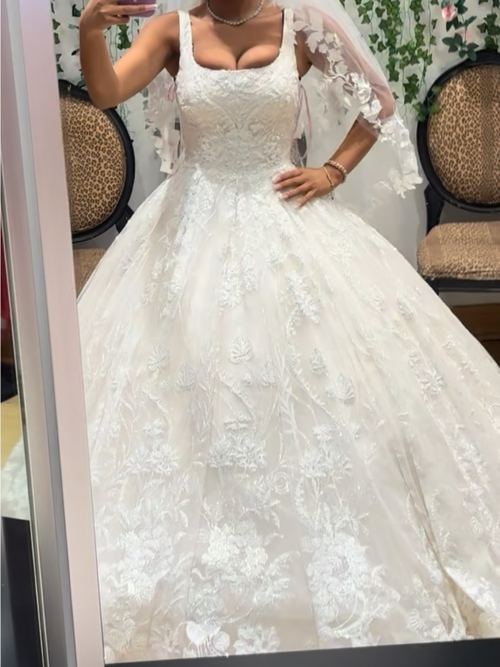 Elegant White Lace Ballgown Wedding Dress